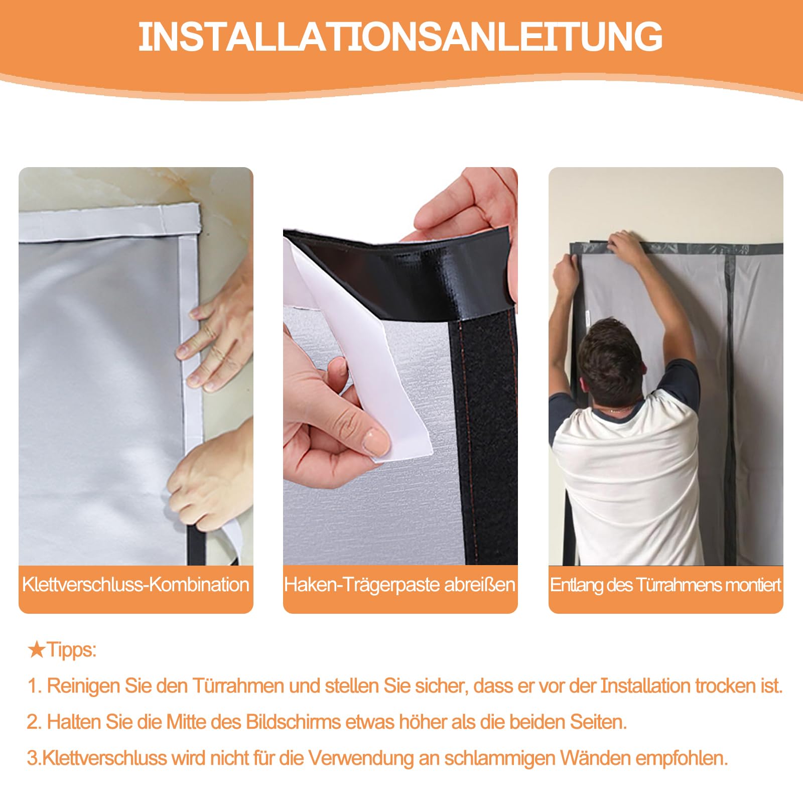 Magnet Thermovorhang Tür 120x220cm, Full Frame Klettverschluss Verdunklungsvorhänge Automatischer Verschluss Magnetische Adsorption, für Haustür Wohnzimmer- Hellgrau