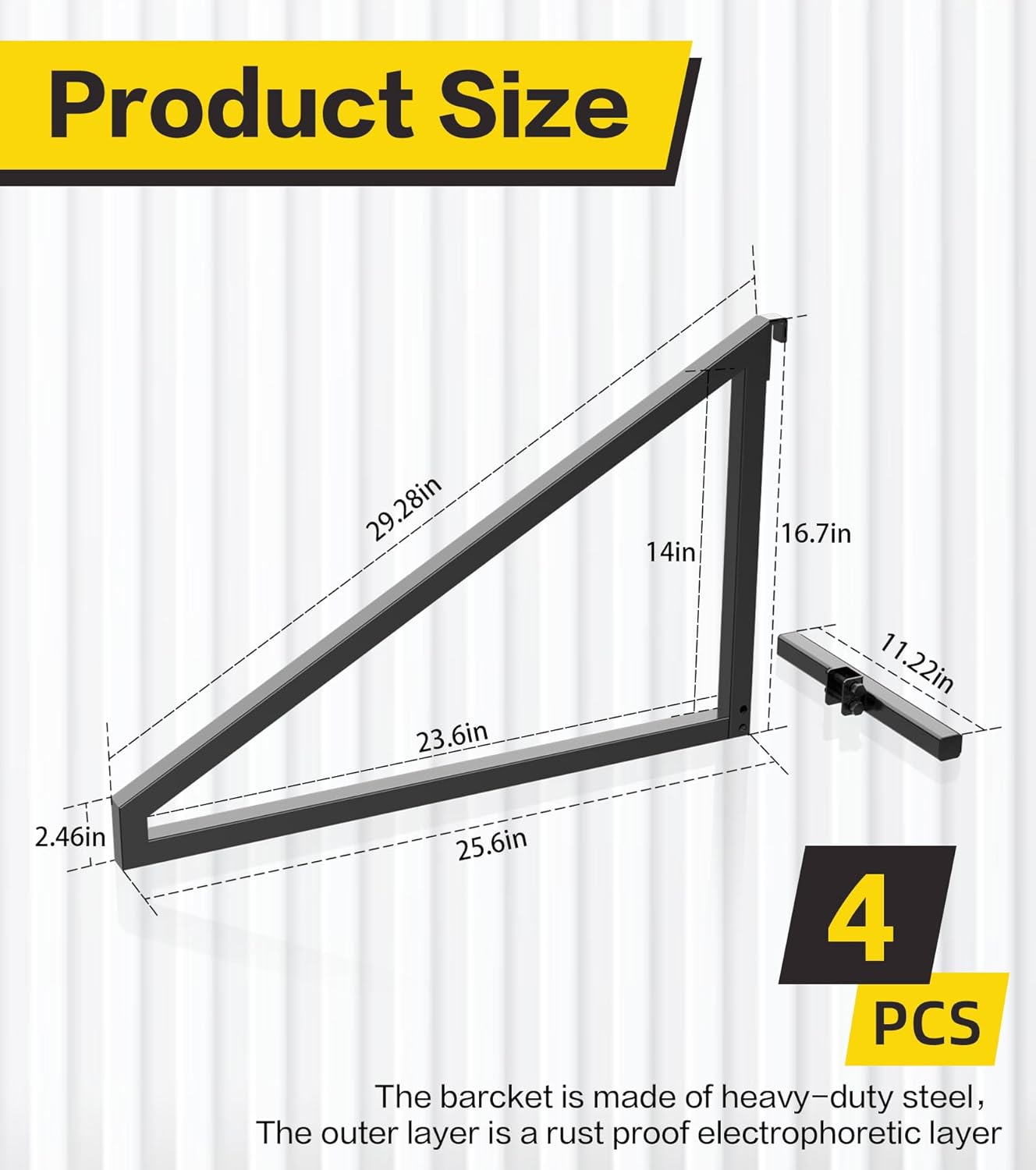 4 Pack Shipping Container Shelving，1 Tier Shipping Container Shelf Brackets，Black Powder-Coated Steel, 650 lbs Capacity per Stand, Easy to Install and Remove