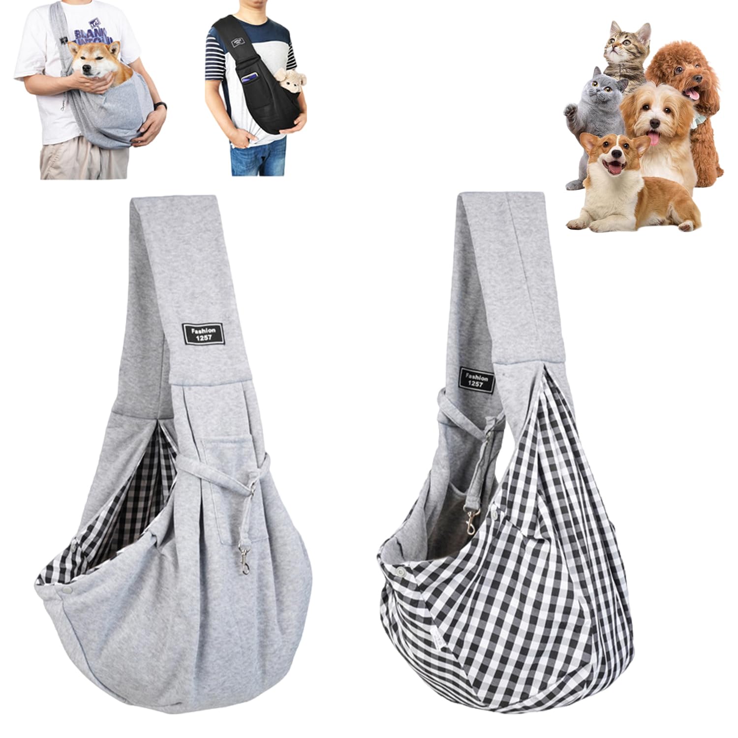 Borsa per cani fino a 10 kg, borsa portatile per cani regolabile, per piccoli animali domestici, per passeggiate in gite e all'aperto (grigio)