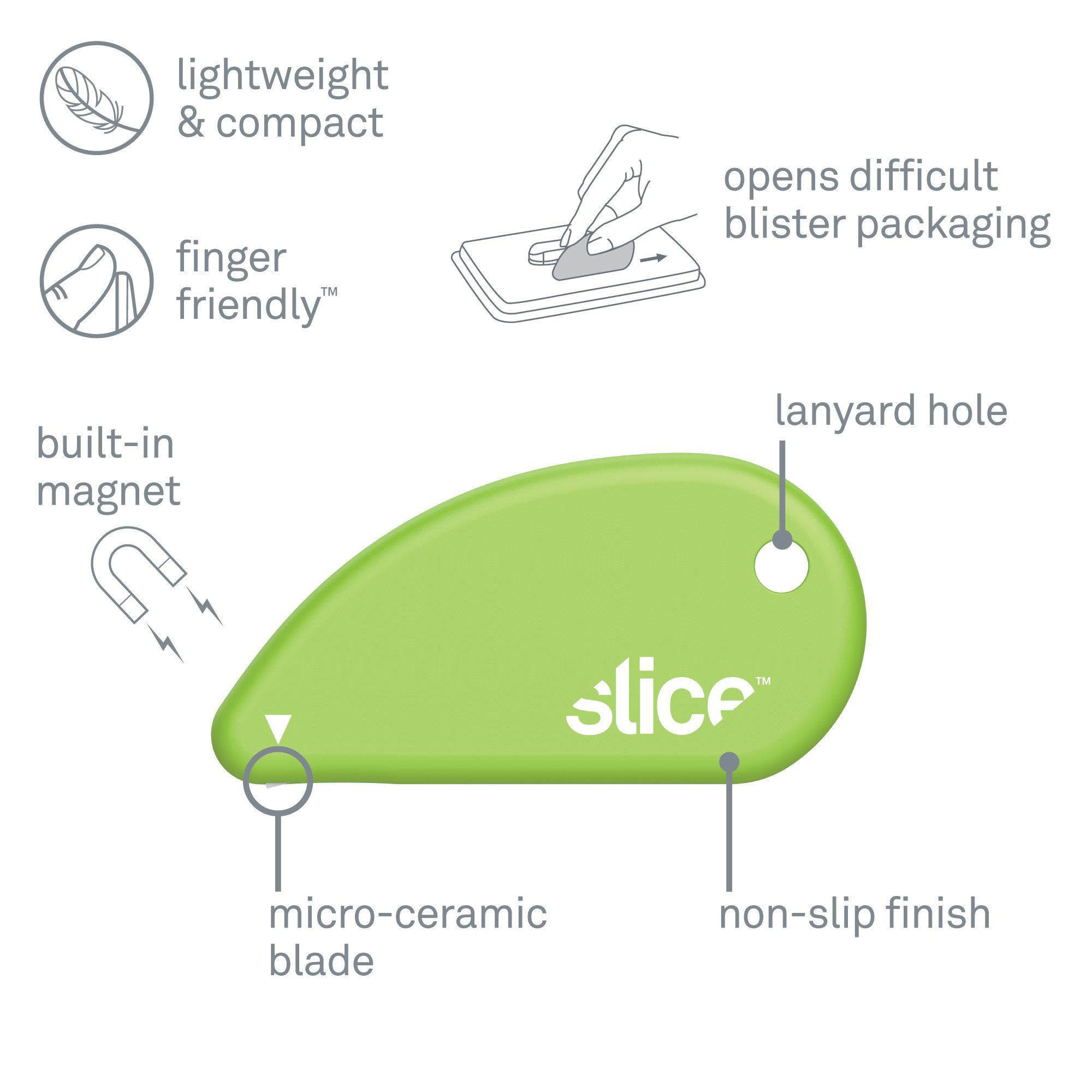 Slice 00200 Sicherheitsschneider, mikroskopische Keramikklinge, schneidet Papier und Coupons, Fingersicher, grün, 48 Stück