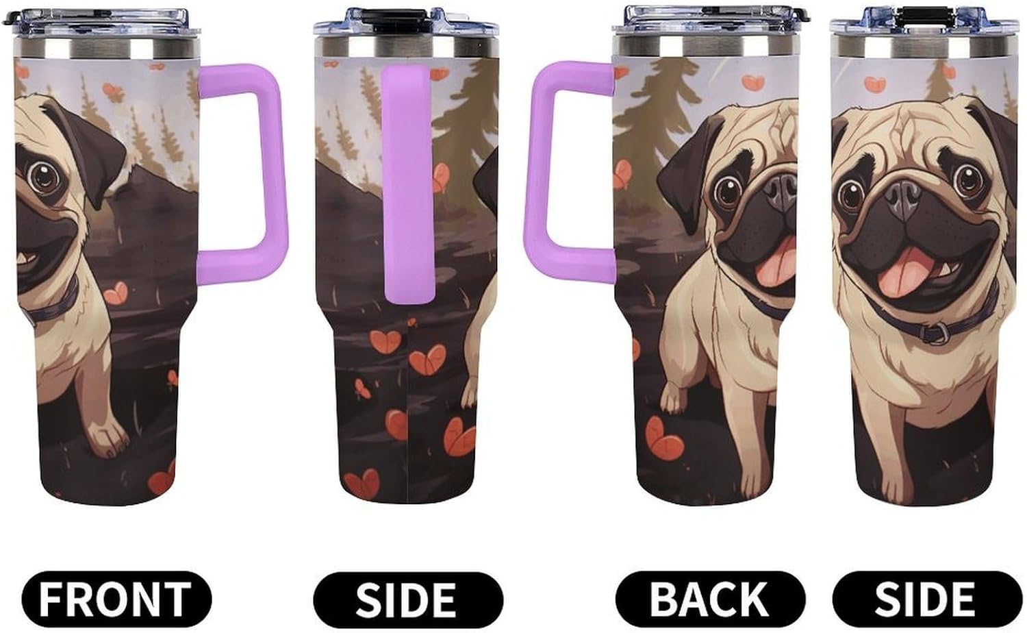 Cute Pet Travel Coffee Mug Reusable Durable Stainless Steel Insulated Tumbler with Handle And Straw Leak Resistant Portable Thermal Cup Gifts for Men Women 40 Oz
