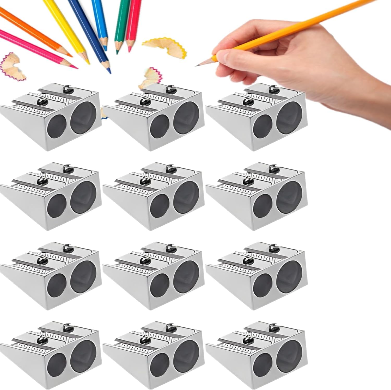 Temperamatite di magnesio,1/12pcs mano temperamatite tenuto in mano, Temperamatite manuale matita,Temperamatite a 2 fori,Matita in metallo S