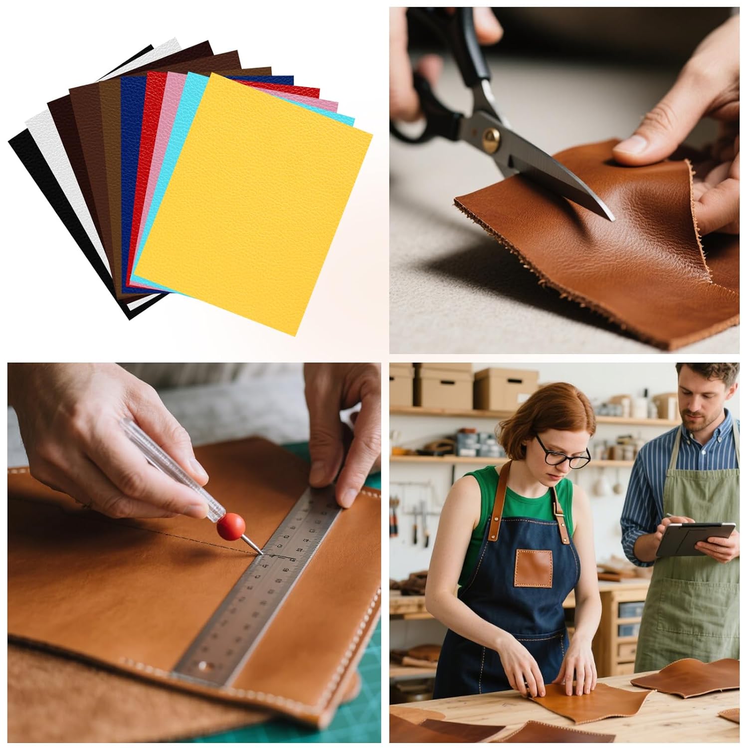 10Pcs Laserable Leatherette Sheets 12.6 x 10.2 Inch, Large PU Leather Blanks for Laser Engraving, 10 Colors Leather Patches with Heat Press Adhesive Backing for DIY Hats Caps Jackets Backpacks Crafts