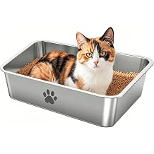 Stainless Steel Cat Litter Box,Metal Kitten Litter Pan, 6inch High Side Cats Toilet Indoor Litter Tray Pet Toilet Supplies for Cats, Kitty,Rabbits,Easy to Clean,Non Stick Litter Box, No Smell
