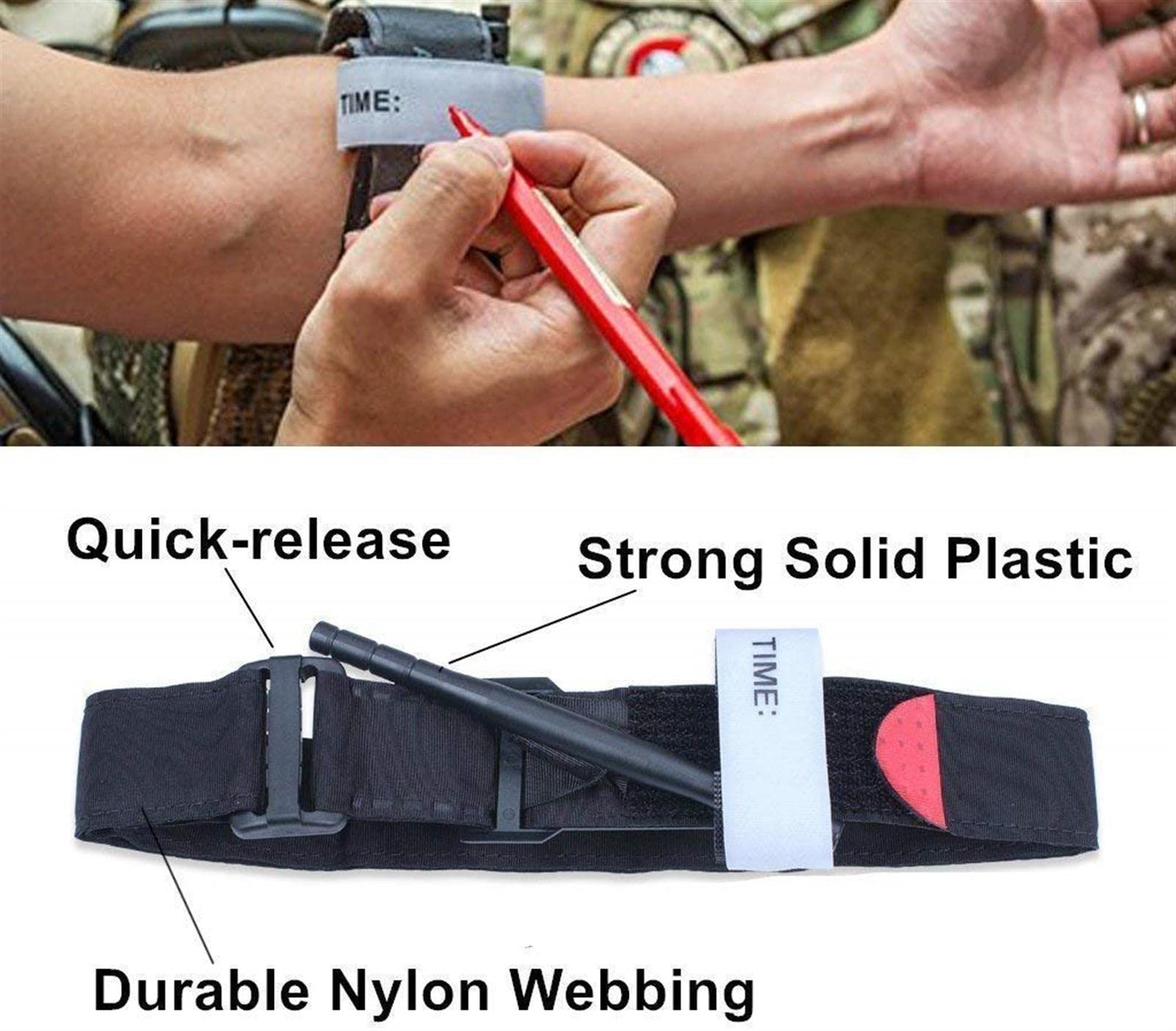 Lacci Emostatici A Una Mano,Kit di Pronto Soccorso per Emorragia di Emergenza,Combattimento Militare All'aperto Controllo Salvavita Mil-Spec Tattico