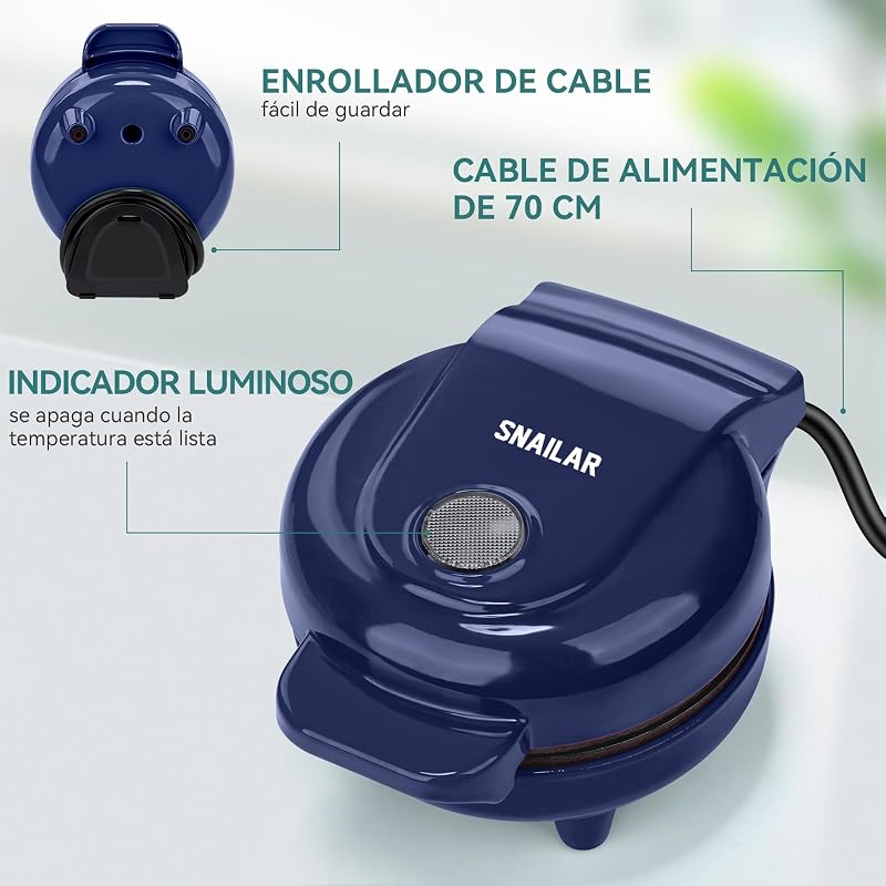 SNAILAR Mini Gofrisütő Kék Kompakt Wafflekészítő 550W Családi Ünnepekhez
