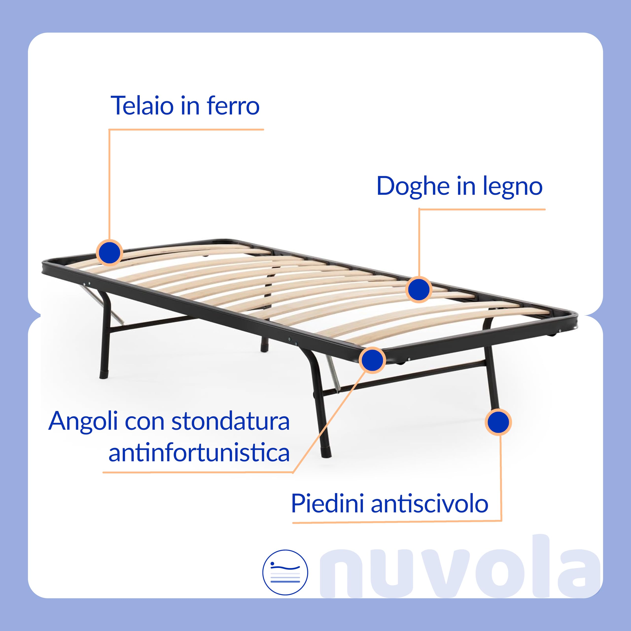 NUVOLA Play - Rete Letto Singolo 80x190 Estraibile con Doghe in Legno, Rete Singola Ortopedica Ideale per Letti Singoli o Divani, Letto a Scomparsa Singolo - Confortevole e Robusto - Made in Italy