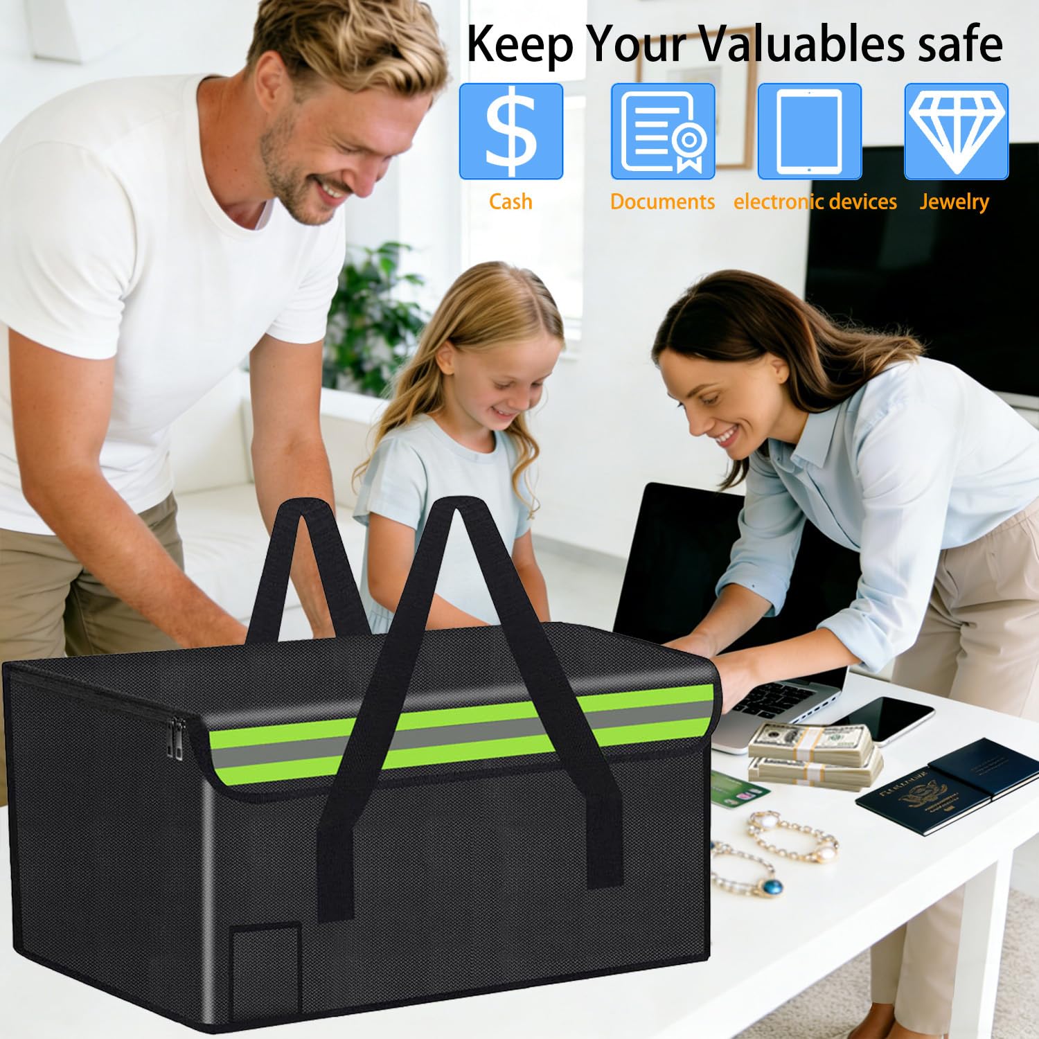 Lipo Safe Tasche, 50 x 35,1 x 30 cm, mit Unterstützung, feuerfeste Tasche für Lipo Akku, Aufbewahrung, Ladetransport, Zuhause, Büro, Reisen, feuerfest, sicher für Bargeld, Wertsachen, Schmuck