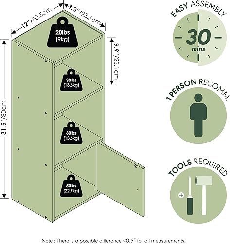 Miniatura 3 de Furinno LUDER Estantería de Libros, Librero Moderno de 3 Niveles, Estantería con Gabinete de Almacenamiento de 1 Puerta, 9.3 x 12 x 31.5 pulgadas