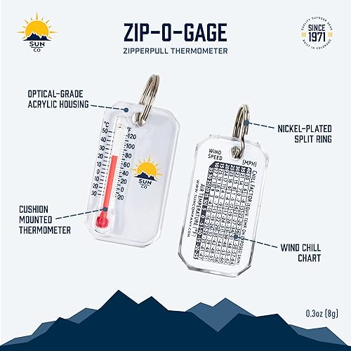 Miniatura 5 de Sun Company Zip-o-gage - Termómetro de cierre para chaqueta, parka o mochila Mini termómetro llavero para exteriores