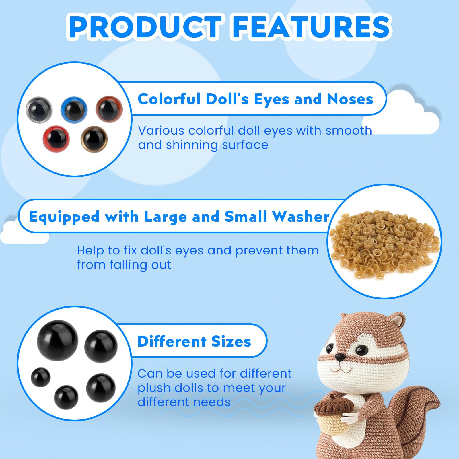 Crochet Accessories Uk 142PCS Safety Eyes And Noses, Stuffed Crochet Eyes With Washers, Craft Googly Eyes For Crafting