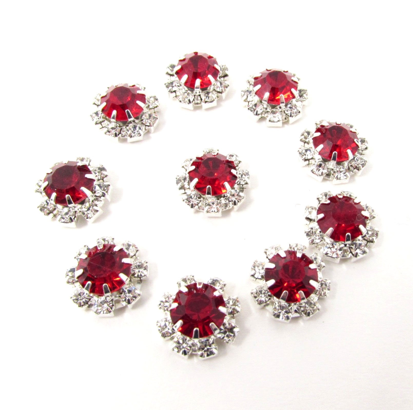 Syntego Red Round Rhinestone Diamante Crystal Embellishment 9 Diamantes With Large Center Diamante 12Mm Really Sparkle (Red)