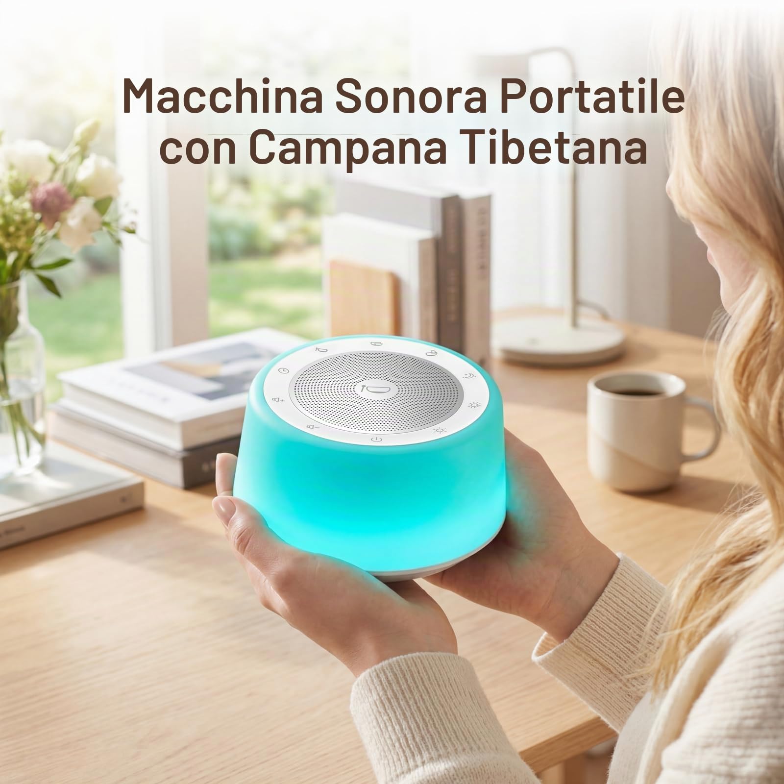 Kipcush Macchina tibetana per campane tibetane – 5 campane sonore per yoga, meditazione, consapevolezza, guarigione, guarigione dei chakra e sollievo dallo stress, timer e funzione di memoria, plug in