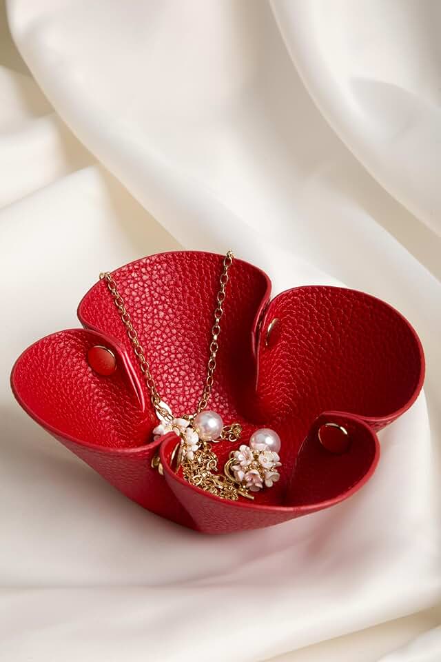Leather Jewelry Valet Tray for Women and Men, Leather Jewelry Tray 5.5 inches, Small Tray for Bedside Nightstand Desk, Foldable Tr