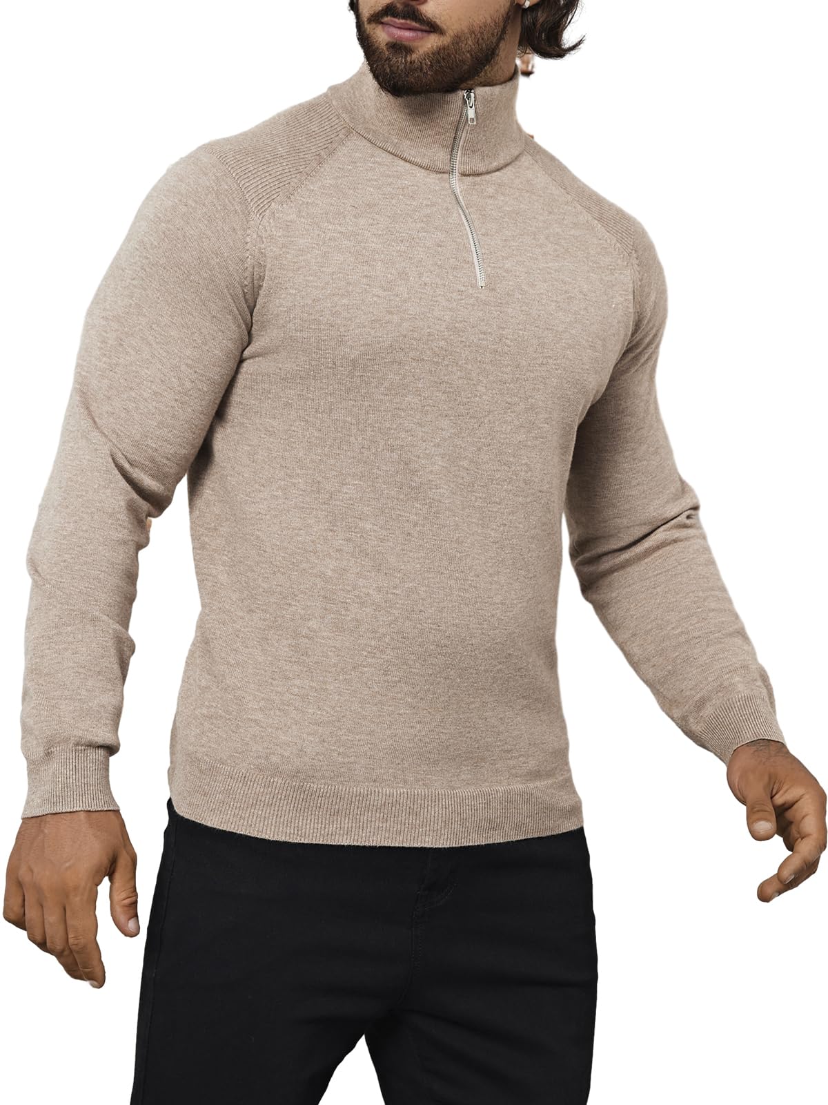 ICEMOOD Mens Quarter Zip Pullover Sweater Mock Turtleneck Half Zip
