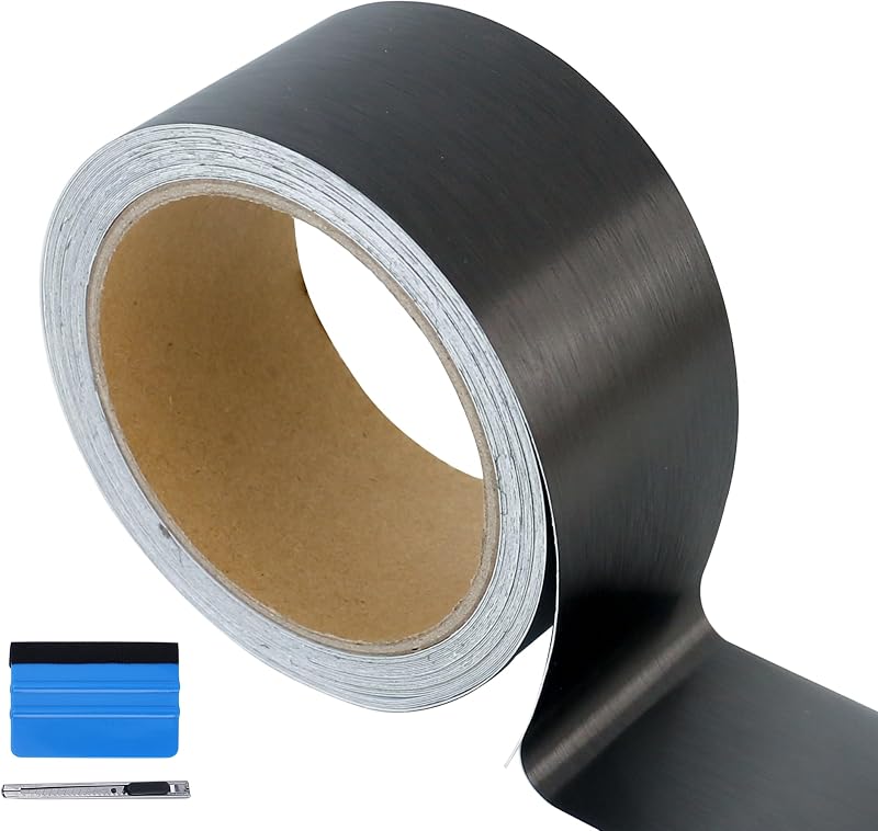 Vinil adesivo automotivo LZLRUN preto acetinado escovado para moldura de janela e porta – 5,08 cm x 9,14 m