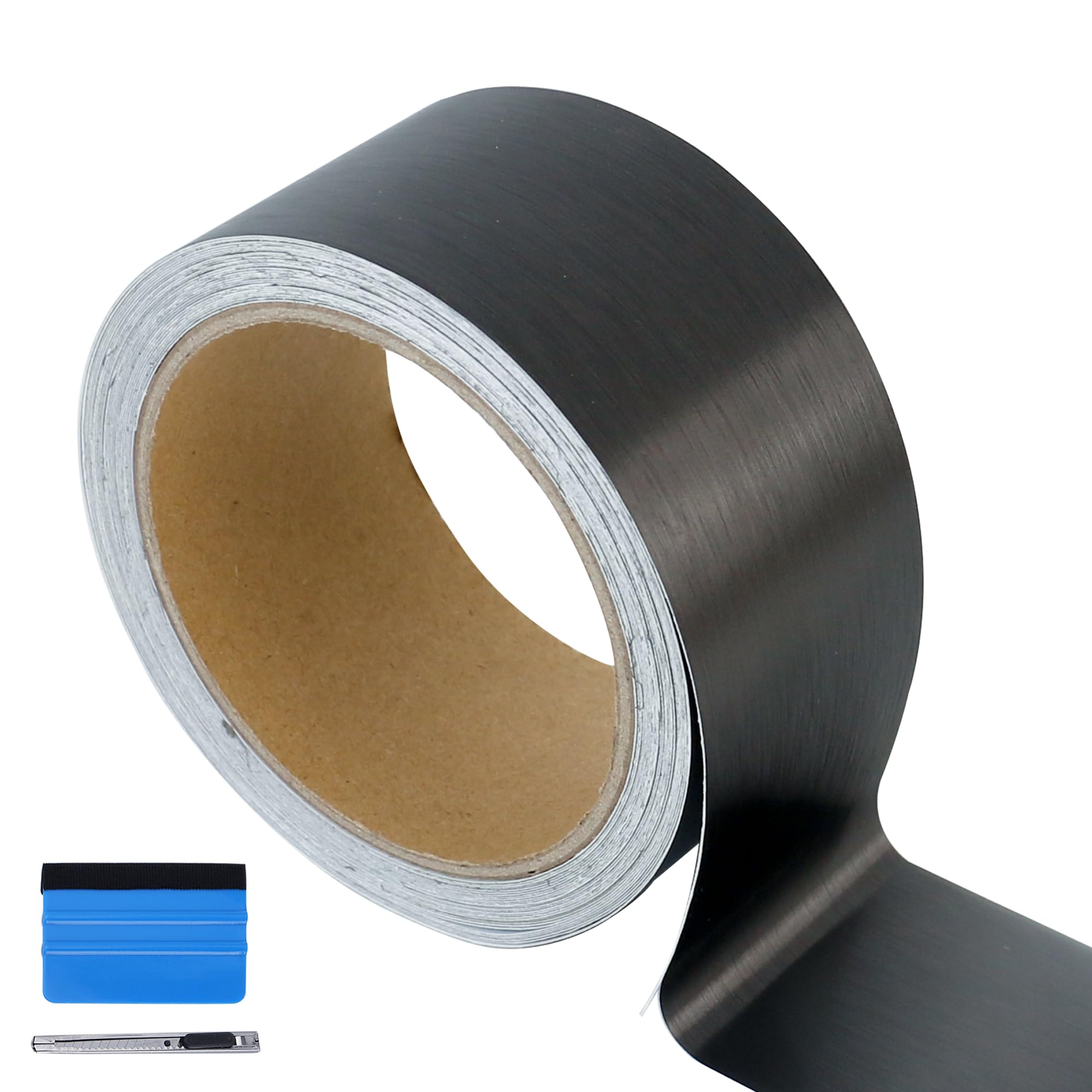 LZLRUN Black Satin Brushed Wrap Chrome Delete Window Door Trim 2" x30ft