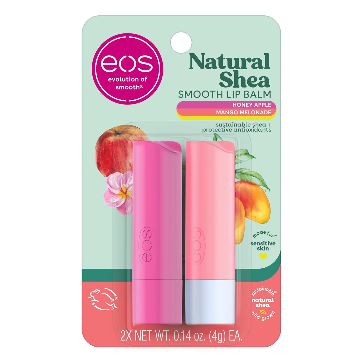 eos Natural Shea Lip Balm, Honey Apple & Mango Melonade, All-Day Moisture, Lip Care Products, 0.14 oz, 2-Pack eos Natural Shea Lip Balm, Honey Apple & Mango Melonade, All-Day Moisture, Lip Care Products, 0.14 oz, 2-Pack