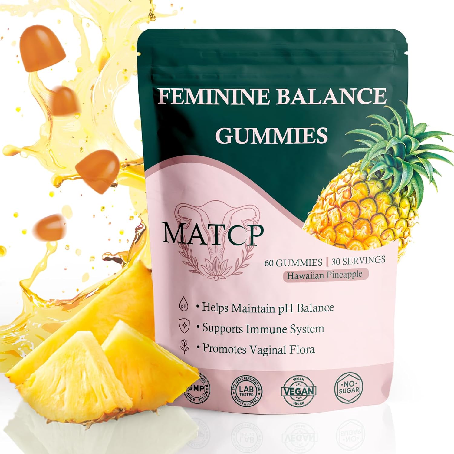 MATOP Premium Feminine Balance Gummies for Women - Probiotic + Prebiotic Vaginal pH Balance Support with Grape Flavor, Vegan, Gluten-Free – 90 Gummies (45 Servings)