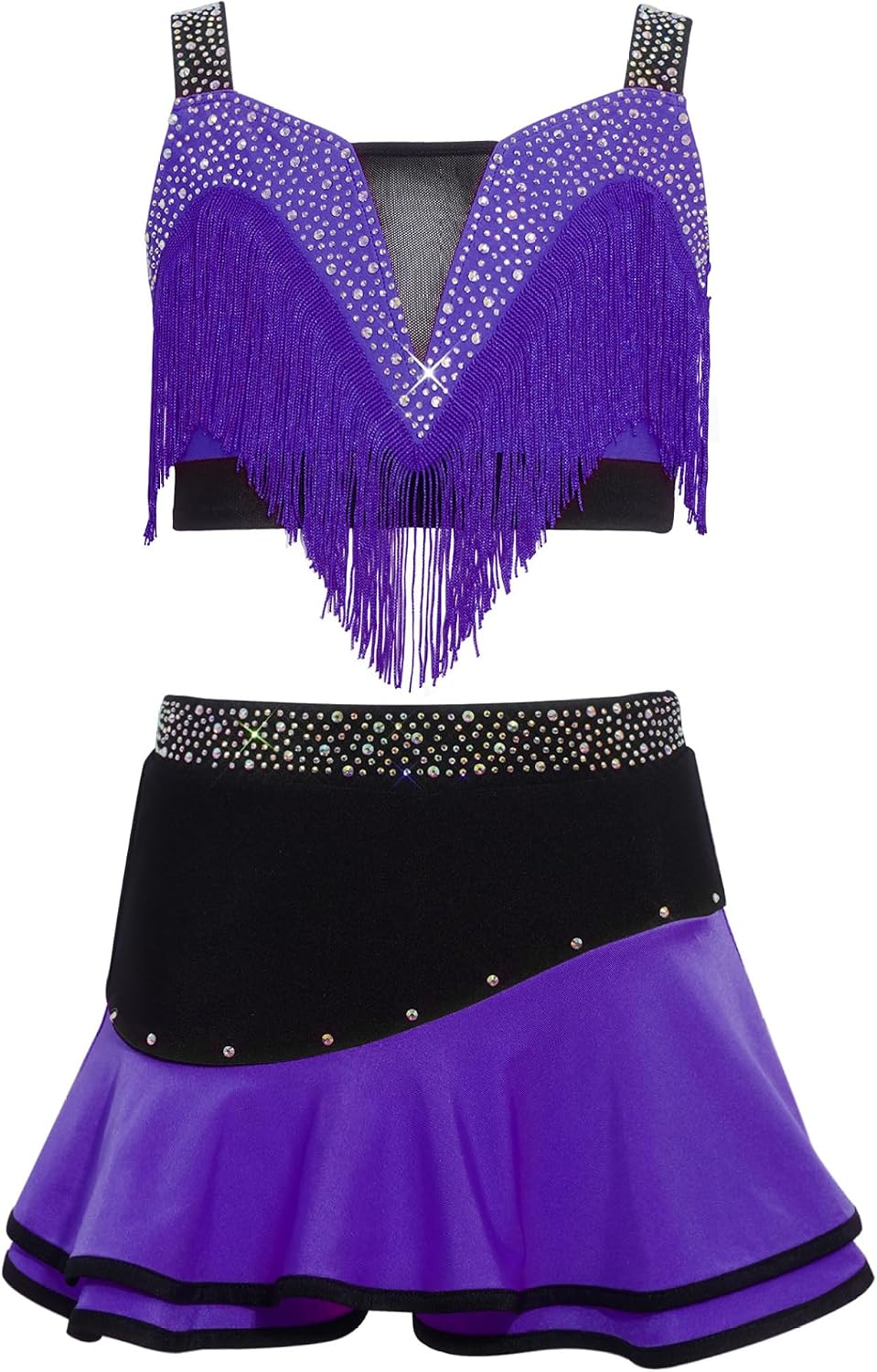 Girls Latin Dance Outfit Sets Cha-cha Stage Performance Dancewear Mini Skirt Crop Top with Skirt