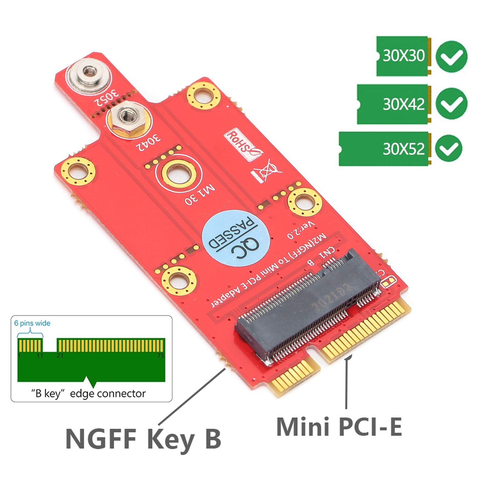 Fdit Mini PCI Express Adapter do komputerów stacjonarnych, M.2 NGFF B na adapter mini PCIe obsługuje port USB modułu WWAN oparta na SSIC, klucz B 3042/3052