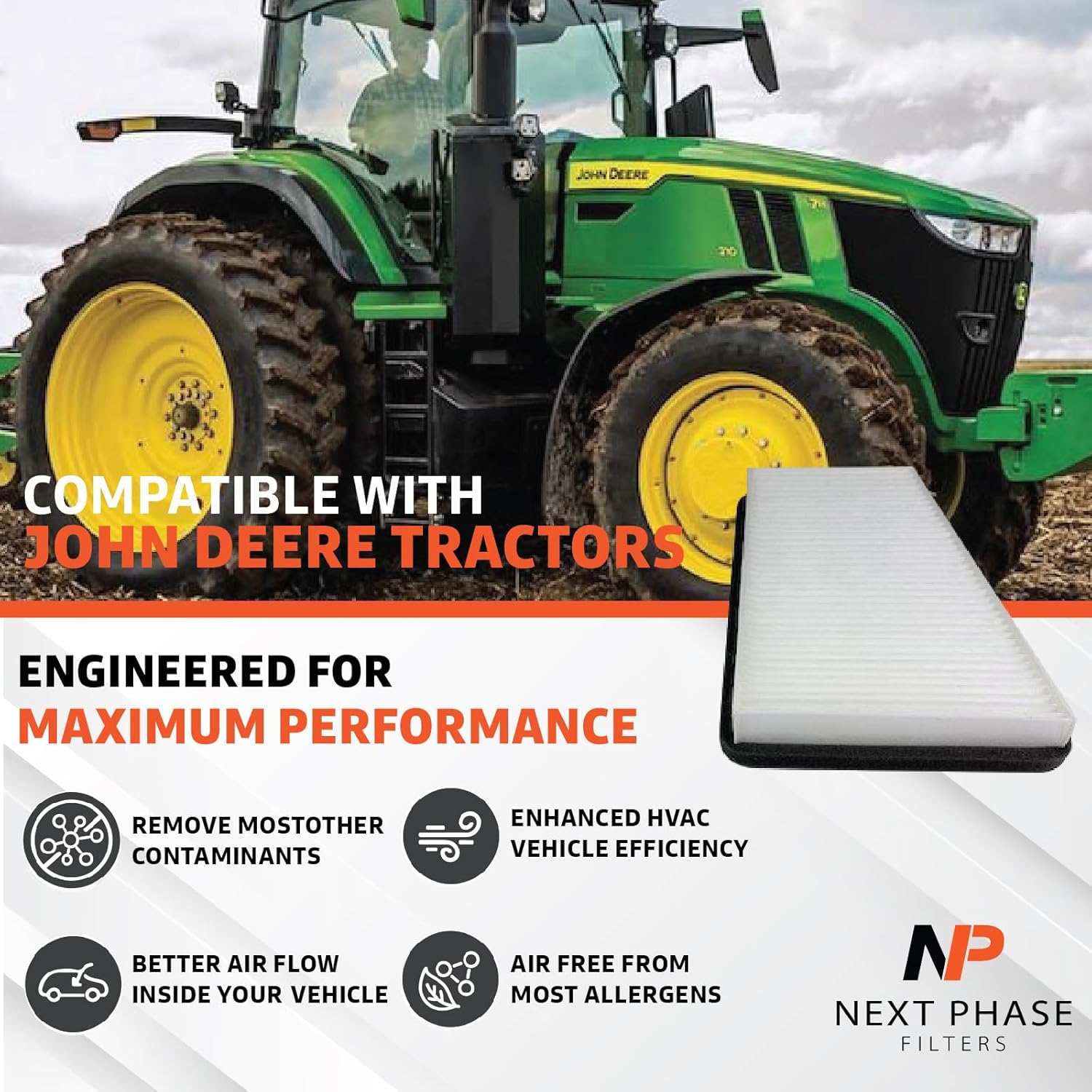 Cabin Filter - Pack of 2 - Compatible with John Deere Tractors - Cabin Air Filter Replacement – Replaces O.E. AL71259, AL112954, AL112955; Baldwin PA4570 - Climate Control System Accessories