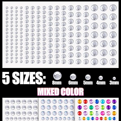 Miniatura 3 de Juego de 6 hojas de calcomanías para la cara, 1, diamantes de imitación autoadhesivos de cristal de forma mixta de arcoíris, con pegamento de