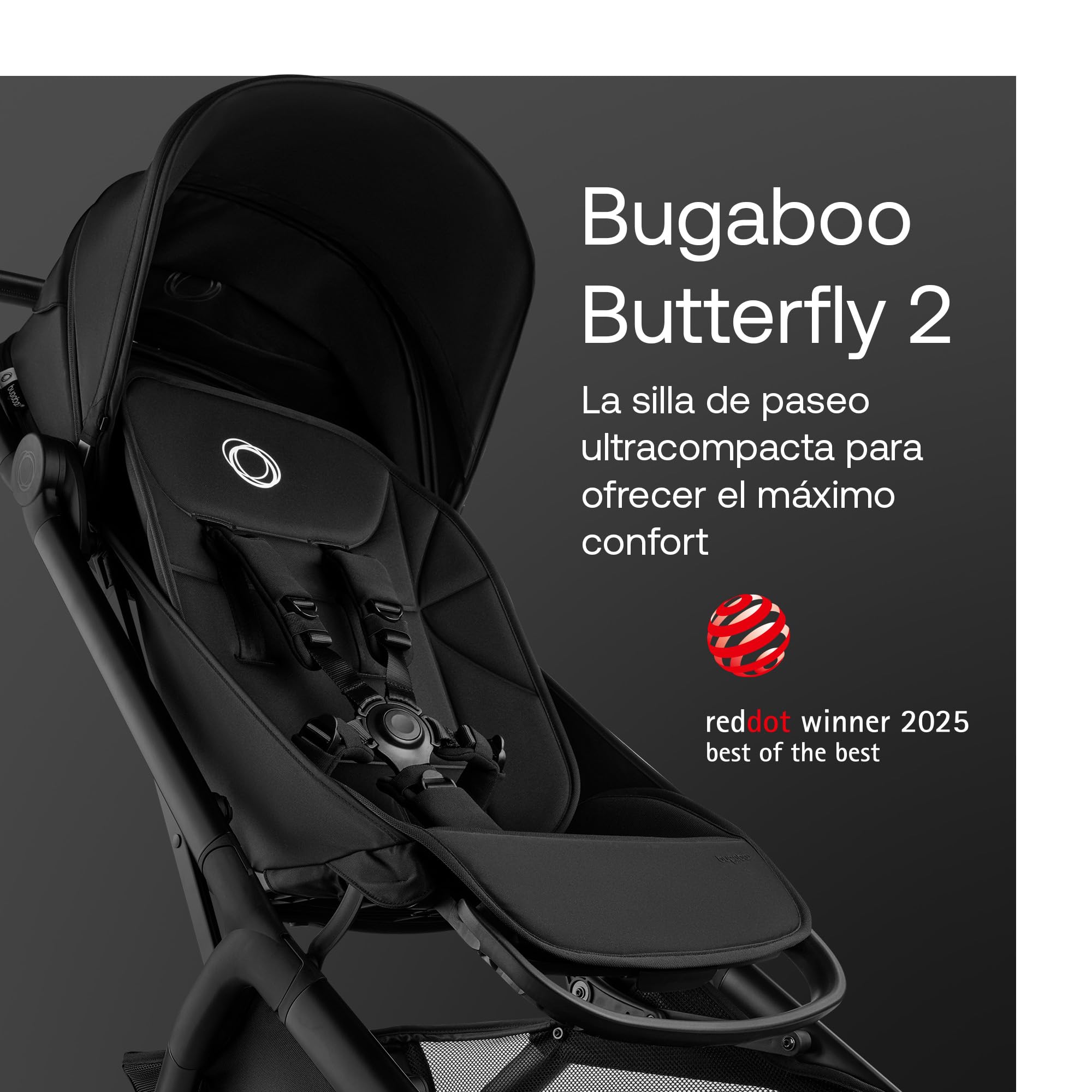 Bugaboo Butterfly 2 Silla de Paseo de Viaje – Pack con Barra de Seguridad y Cubierta para Lluvia – Ligera, Plegable a Una Mano y Asiento Reclinable, de 6 meses a 4 Años – Heritage Black