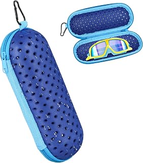Swim Goggles Case, EVA Breathable Swimming Goggles Protective Cover Shell with Clip Portable Zipper Sunglasses Soft Case Arena Swim Glasses Storage Equipment Bag for Men Women (Dark Blue)