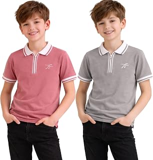TotzTouch Stylish Boys Pack of 2 Chest Print Polo Tshirt | Zipper Tshirts | Plain-Regular Fit Price In India