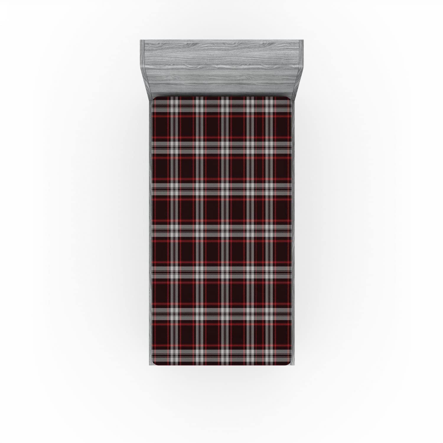 Ambesonne Plaid 2 Pack Fitted Sheet, Traditional Scottish Geometry, Bed Cover All-Round Elastic Deep Pockets 2 Pieces, Package Contains 2 Twin Size Fitted Sheets, Vermilion Eggplant