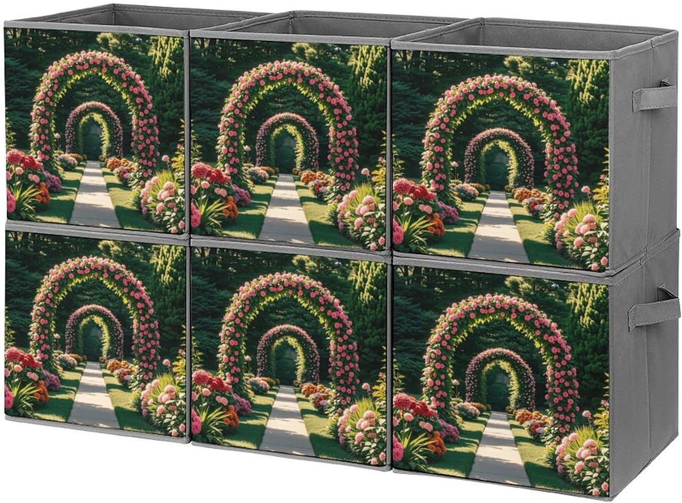 Ornamental Plant Flower Arch Foldable Storage Box with Handles, Durable Oxford Storage Cubes, 6PCS Collapsible Closet Organizer for Home, Shelf, Office, Travel