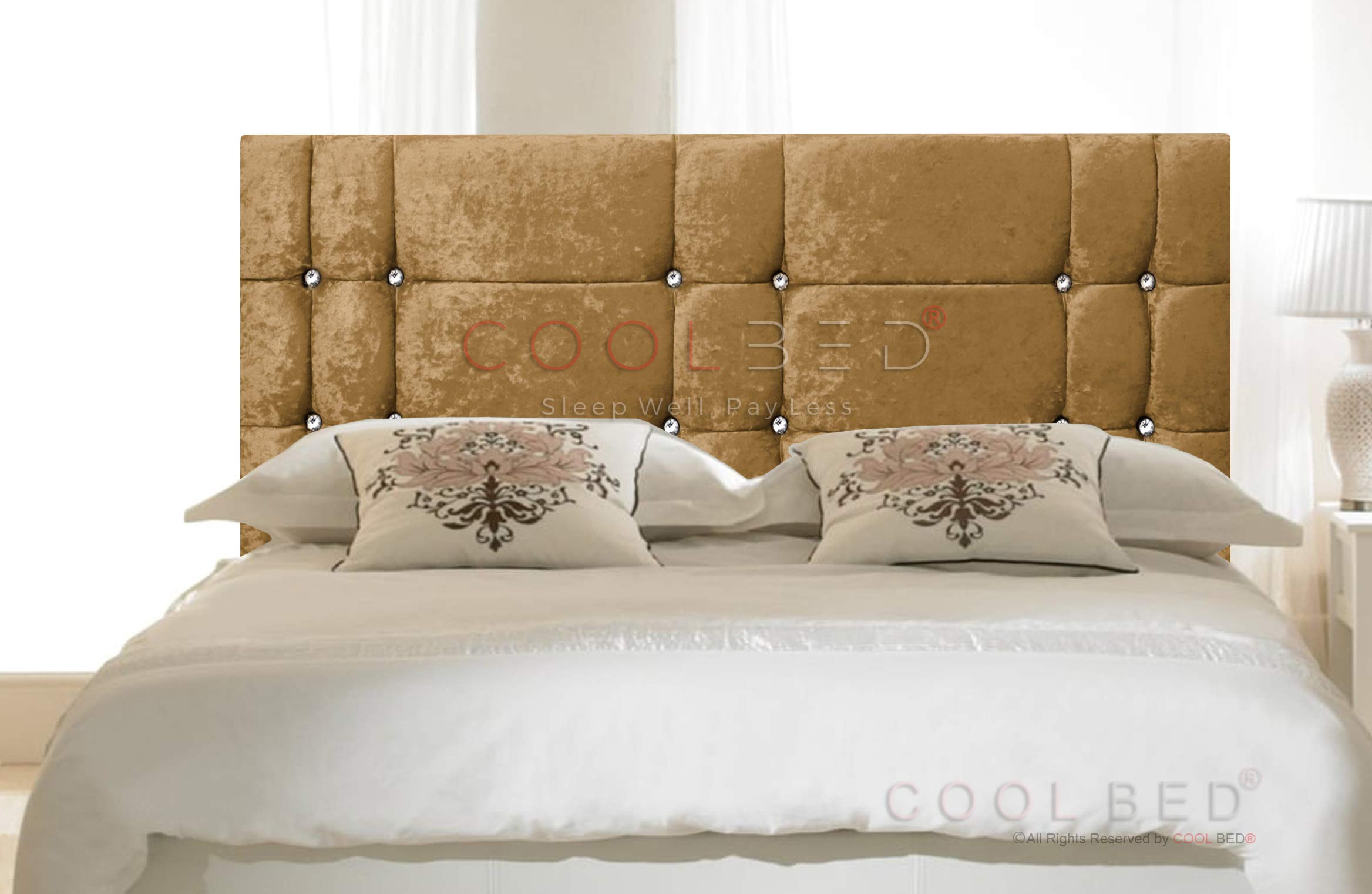 CRUSHED VELVET 20" ATLANTA HEADBOARD FOR DIVAN BED BASE (Gold, 3FT - SINGLE)