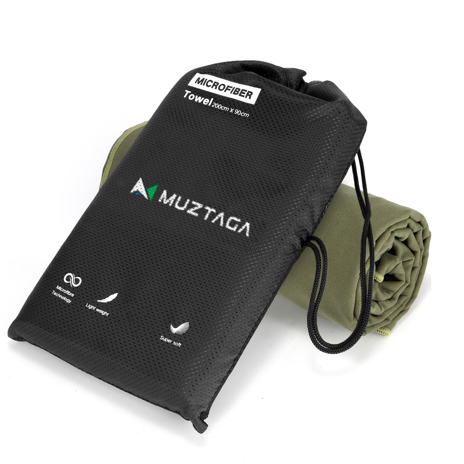 Muztaga Microfibre Towel Extra Large for Beach, Travel, Swimming, Bath– Quick Dry, Ultra Compact, Sand Free, Lightweight & Super Absorbent(Army Green,200x90cm)