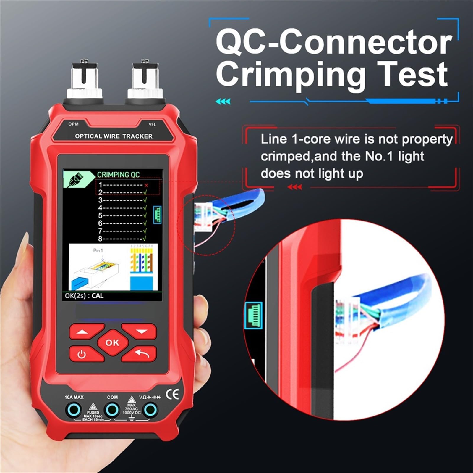 Tester for cavi di rete, multimetro, misuratore potenza ottica, localizzatore visivo guasti, tracciamento LAN, controllo qualità a tensione, test crimpatura POE Prove di trasmissione