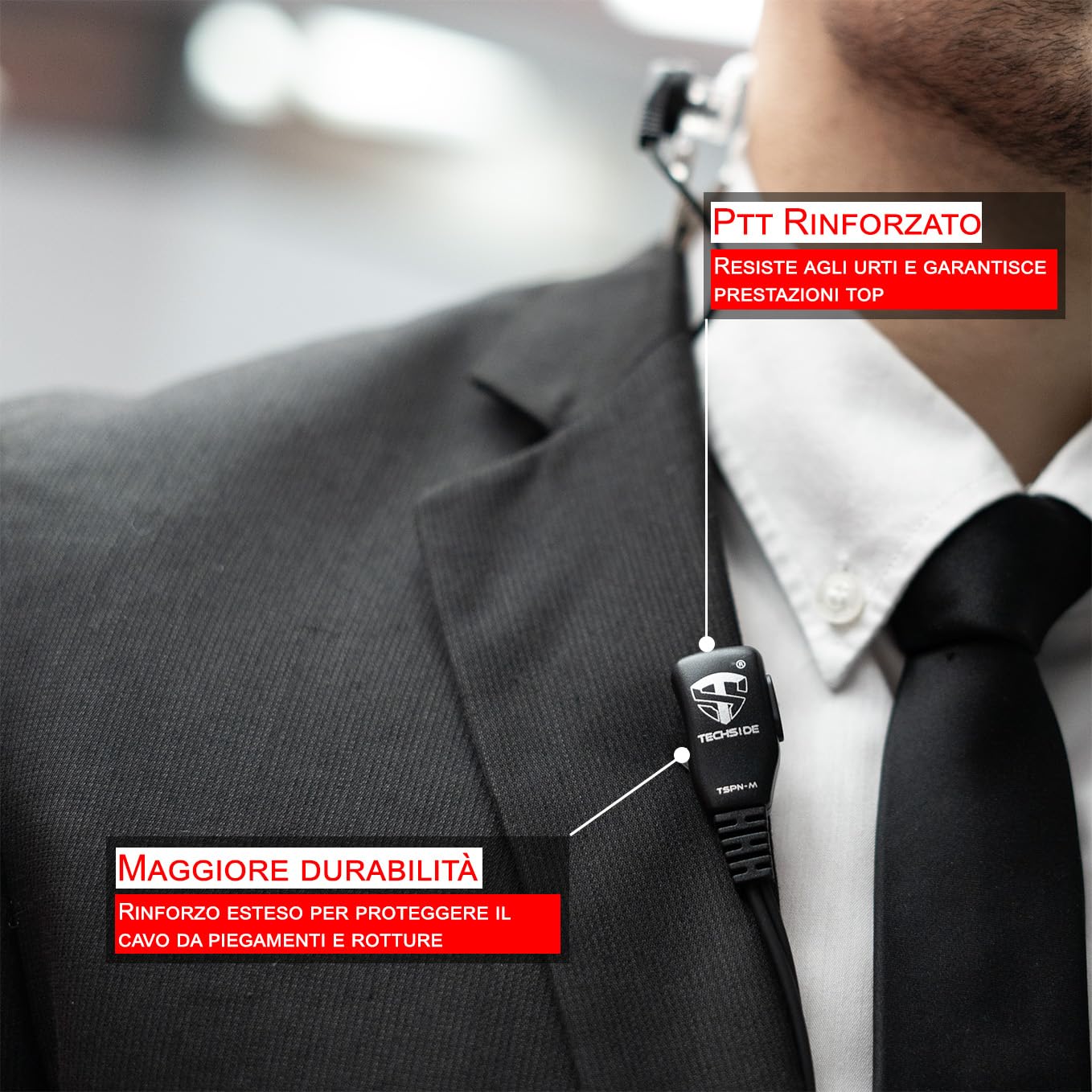 TechSide Microfono Auricolare Pneumatico Trasparente a 2 pin Midland | Per Radio ricetrasmittenti | Compatibile con G7 pro G8 G9 pro M24 M24 plus M48 M99 G6 XT G7 XTR | Vigilanza Sicurezza SoftAir