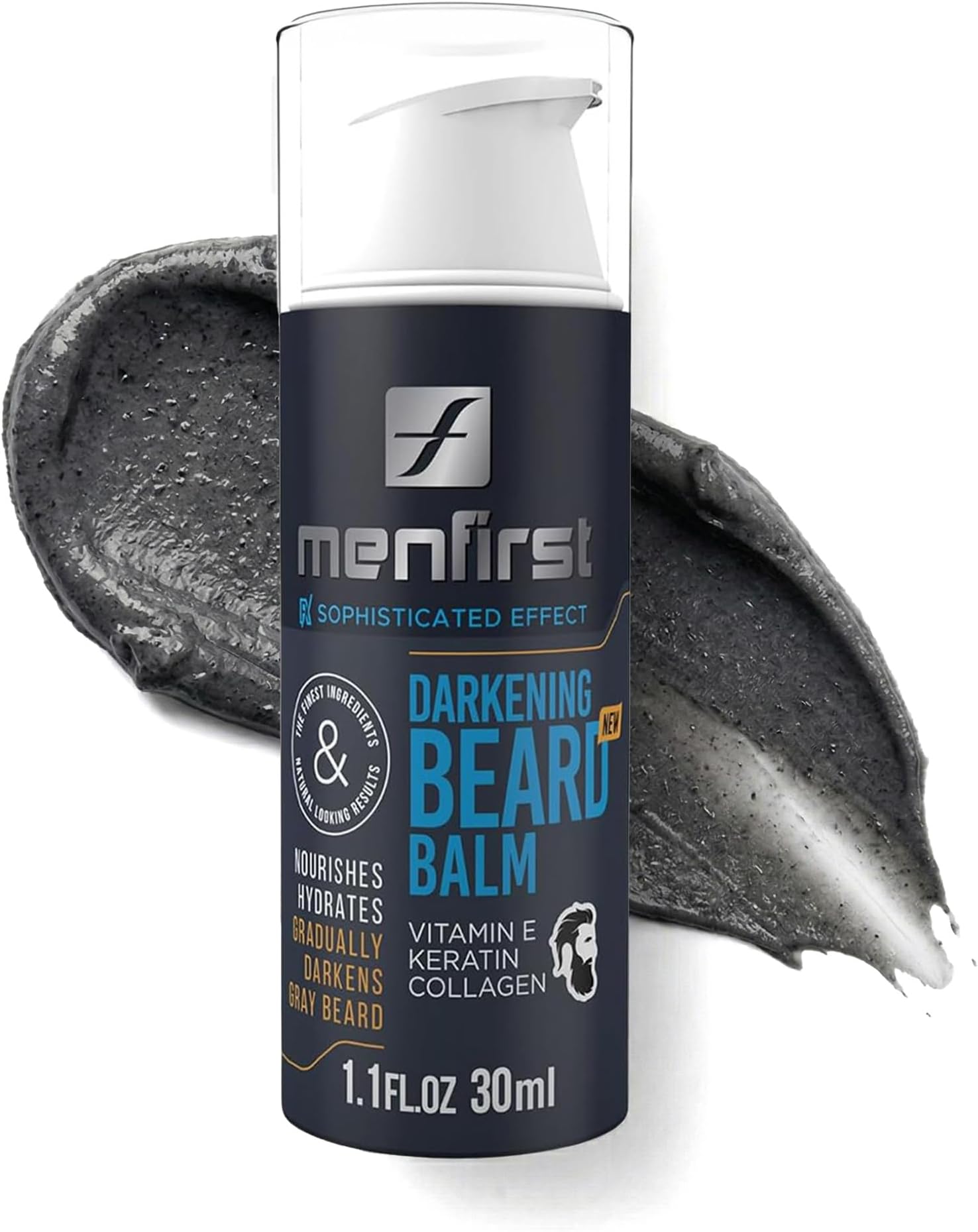 MENFIRST Darkening Beard Balm, Leave-In Conditioner Cream, Gradually Darkens White Hair While Nourishing And Styling Your Beard and Stubble, Smooths And Softens Facial Hair For A Natural Look, 1.1 oz