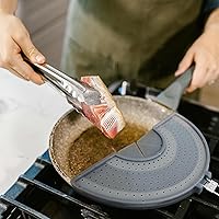 Vista 7 de Pantalla plegable con mango para sartén de 10, 11, 12 y 13 pulgadas, protector de aceite plegable doble, silicona sin BPA, agarre resistente al