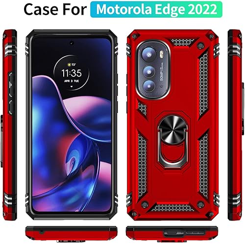 Miniatura 8 de Funda de grado militar para Moto Edge 2022 con anillo giratorio de metal 360 grados, soporte de soporte, armadura, resistente a prueba de golpes,