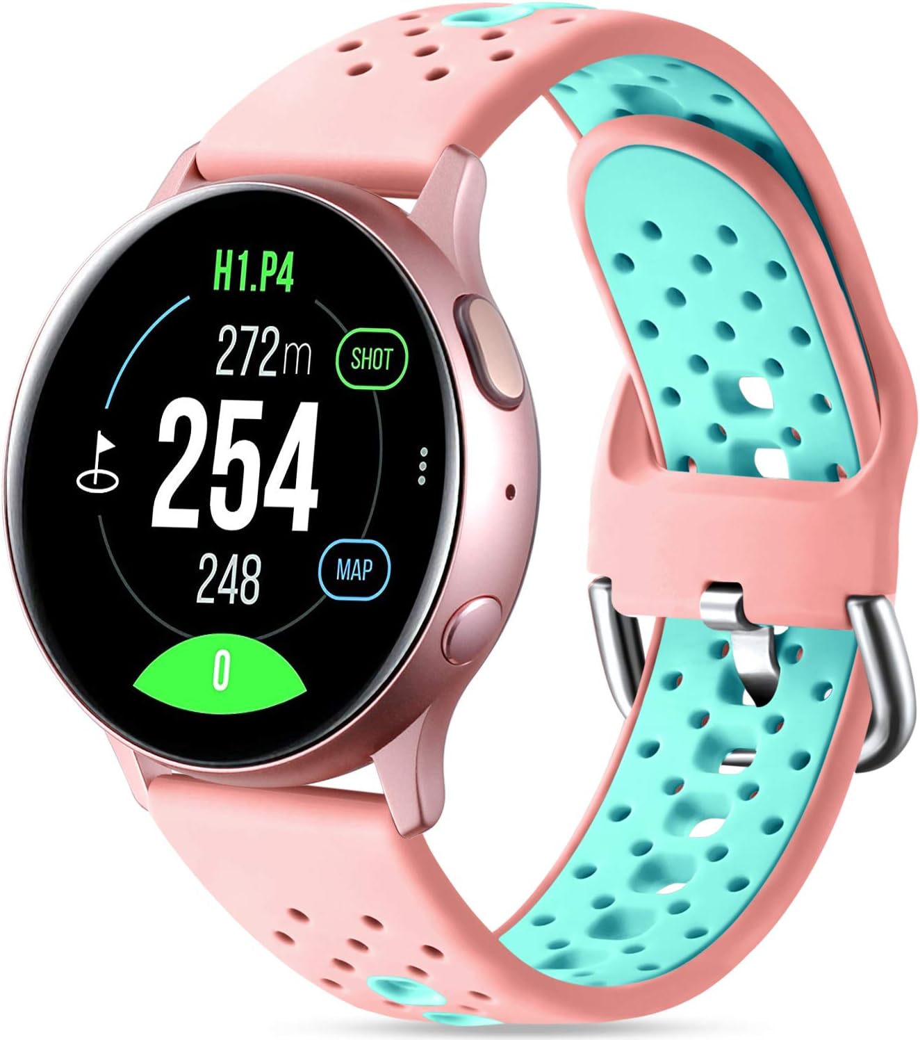 Getino Compatible with Samsung Galaxy Watch Active 2 40mm 44mm Band/Galaxy Watch 3 41mm Band/Active/Galaxy Watch 42mm Band, 20mm Silicon Replacement Strap for Men Women, Small Pink/Teal