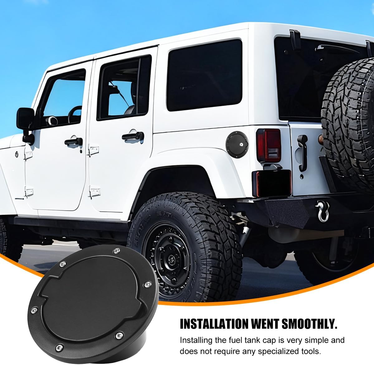 Car Fuel Filler Door Gas Tank Cap, Heavy Duty Vehicle Exterior Fuel Filler Door Locking Gas Tank Cover Replacement, Compatible with 2007-2017 Wrangler JK 2-Door 4-Door