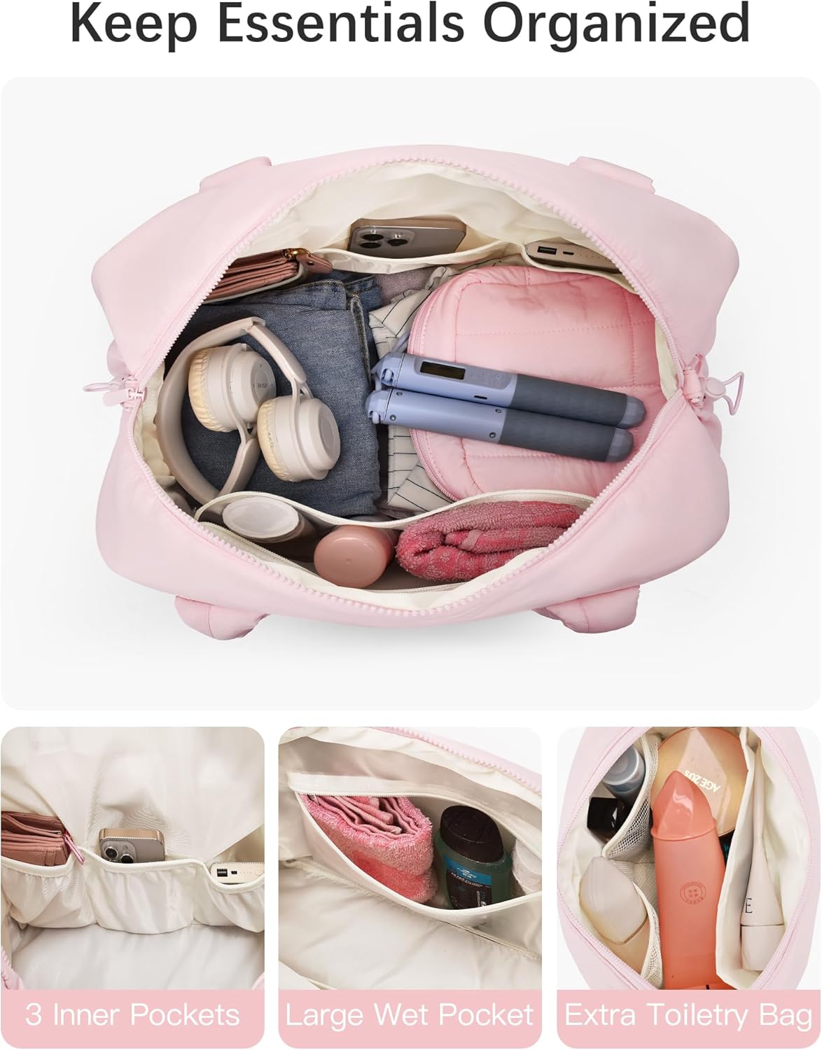 oscaurt Gym Bag for Women Lightweight Duffle Bag for Travel with Toiletry Pouch Water Resistant Carry On Weekender Overnight Duffel - Image 6