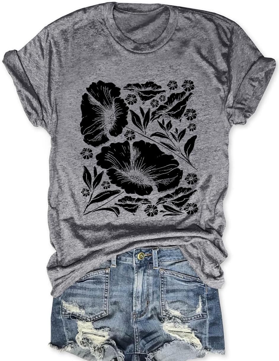 Womens Flower T Shirt Vintage Wildflowers Printed Graphic Tee Casual Botanical Short Sleeve Womens Flower T Shirt Vintage Wildflowers Printed Graphic Tee Casual Botanical Short Sleeve