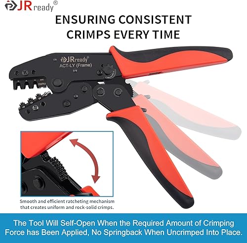 Miniatura 11 de JRready ACT-AD10 Herramienta de prensado de cables para conectores termorretráctiles AWG 22-10 – Crimpadora de terminales de alambre de trinquete