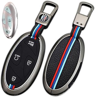 for Hyundai Ioniq 6 Key Fob Cover with Keychain Metal Shell Car Key Case Holder 360 Degree Protection for Hyundai 2023 2024 Ioniq 6 Azera Grandeur GN7 Kona EV 5 Buttons smart key,Gray