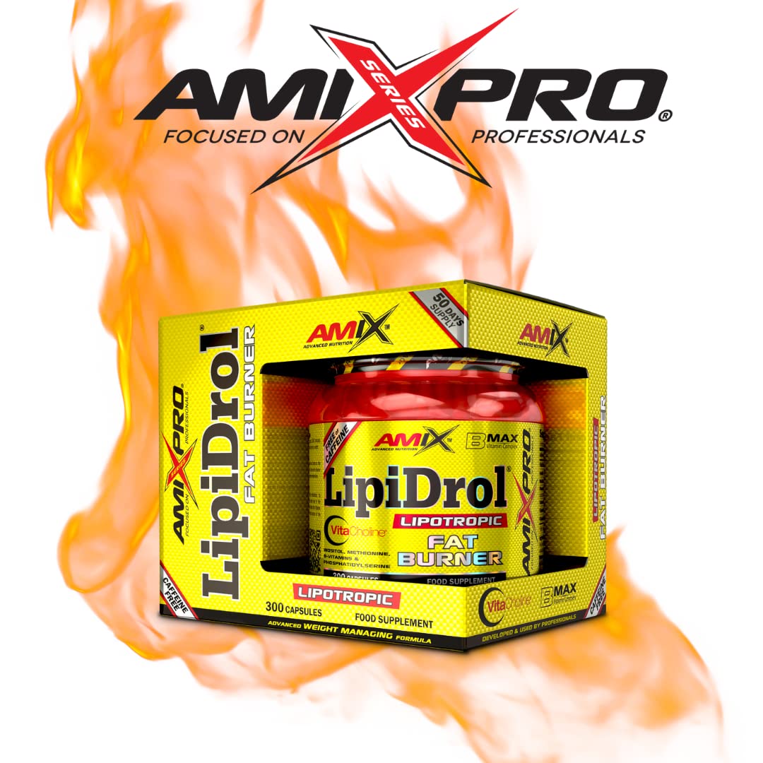 Amix - Lipidrol Fat Burner - Suplemento Alimenticio - Ayuda en el Control de Peso - Con Vitamina B - Sin Cafeína - Nutrición Deportiva - Contiene 300 Cápsulas