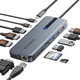 USB C Laptop Docking Station Dual Monitor, 13 in 1 Triple Display USB C Hub Multiple Adapter with 2 HDMI, VGA, RJ45, 10Gbps USB C/A 3.1, 100W PD, USB 3.0/2.0, SD/TF, for Dell/Surface/HP/Lenovo Laptops