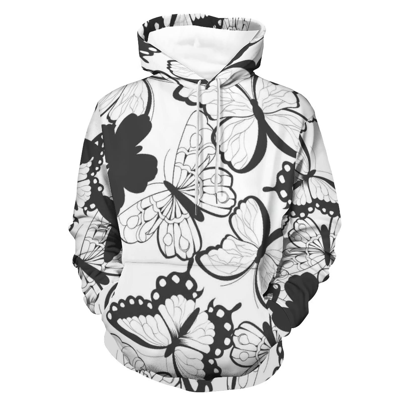 Hoodie imprimé 3D papillon noir avec manches longues - 8