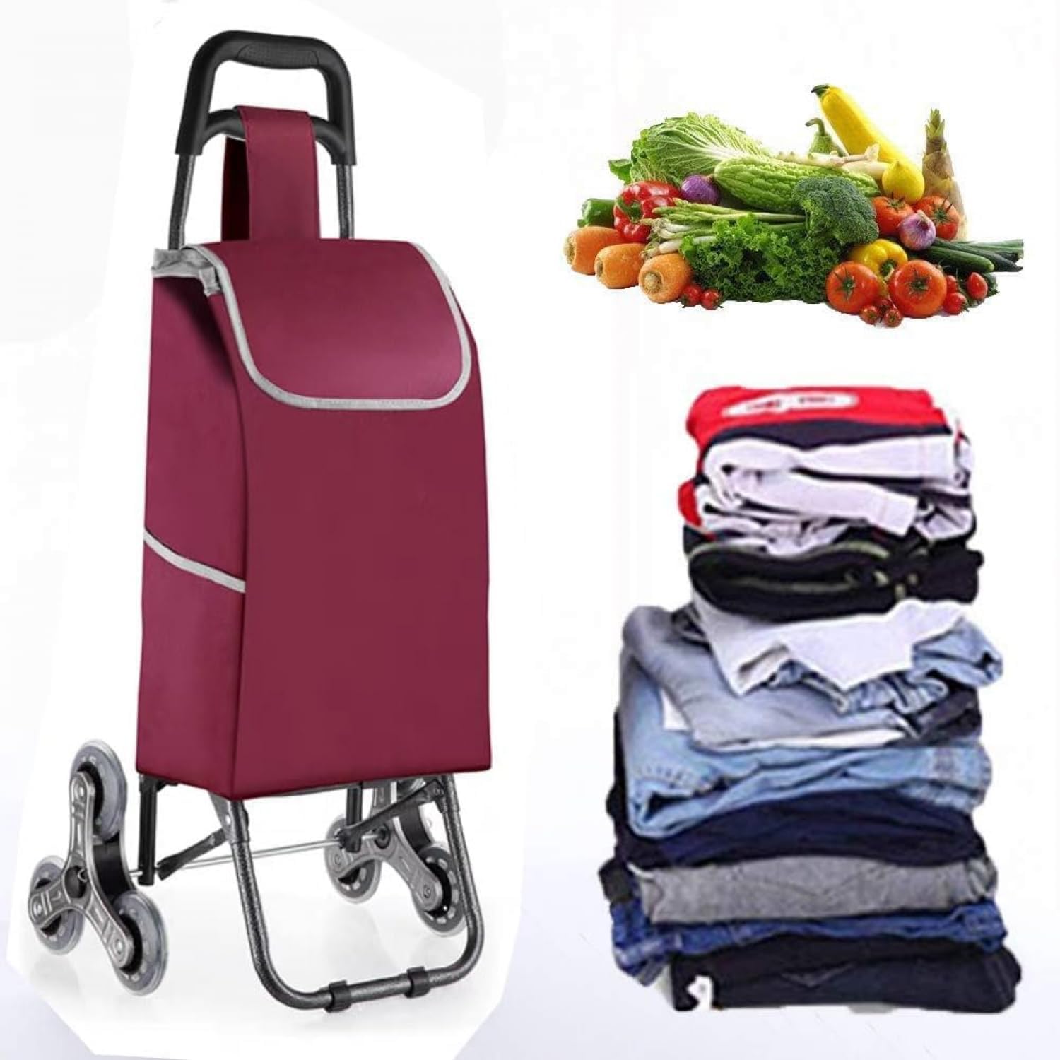 Shopping Trolley with Large Wheels Extra Large Shopping Trolley Shopping Aid 50 kg Load Capacity Shopping Trolley Stair Climbere for Supermarket Travel-Purple