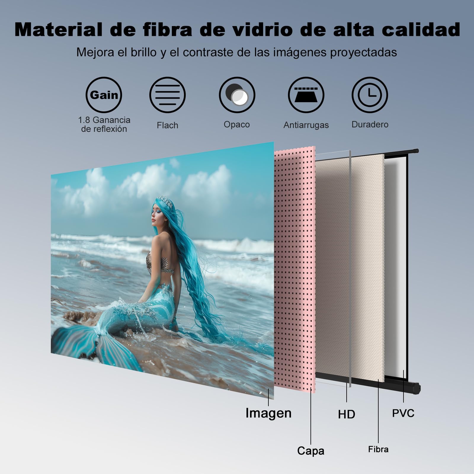 VISULAPEX - Pantalla de proyección en pie, 16:9 videoproyector ajustable con bolsa de transporte, proyector interior exterior para películas y presentaciones